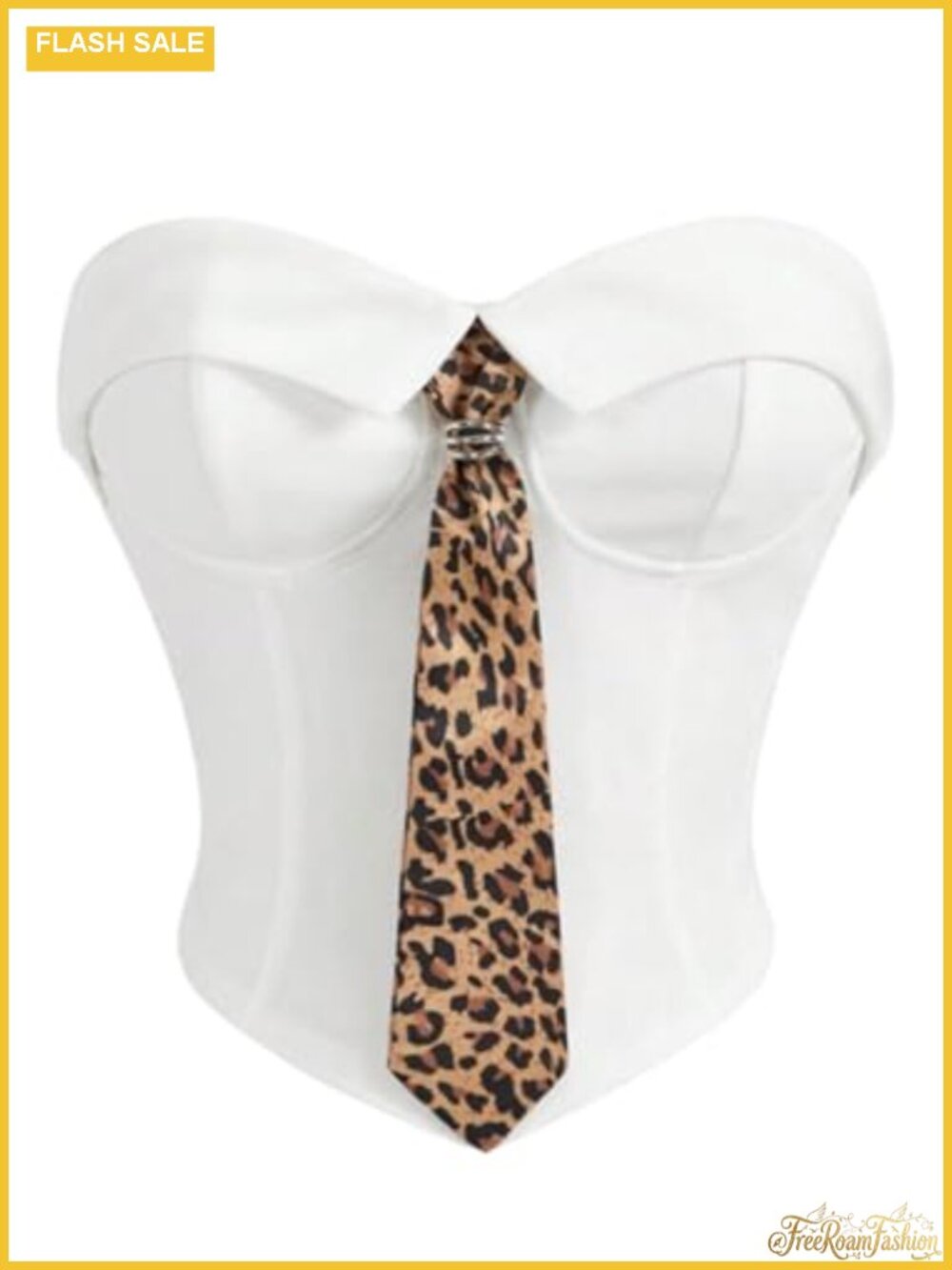 SweatyRocks Strapless Corset Crop Top Leopard Neck Tie Slim Fit